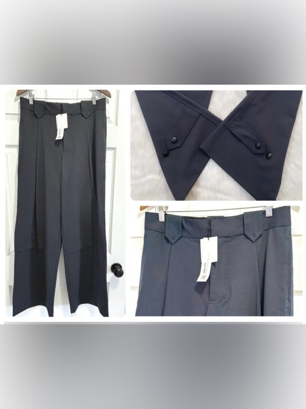 NWT Zara Wide Leg Trousers Navy Blue Pants Poly / Viscose / Elastane Blend Large